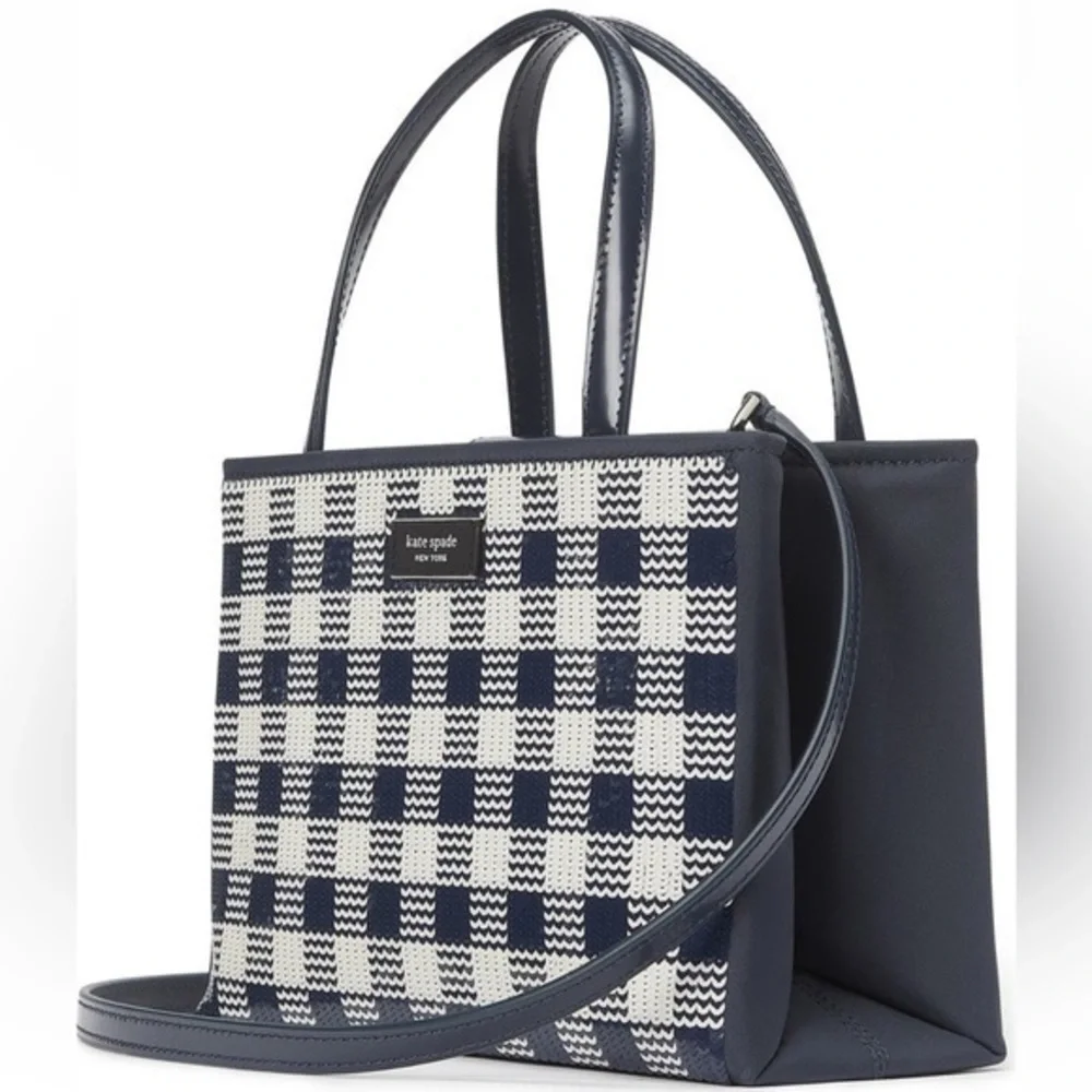 Kate spade::NWT Sam Icon Embellished Gingham Tote Bag:: Blue Blazer